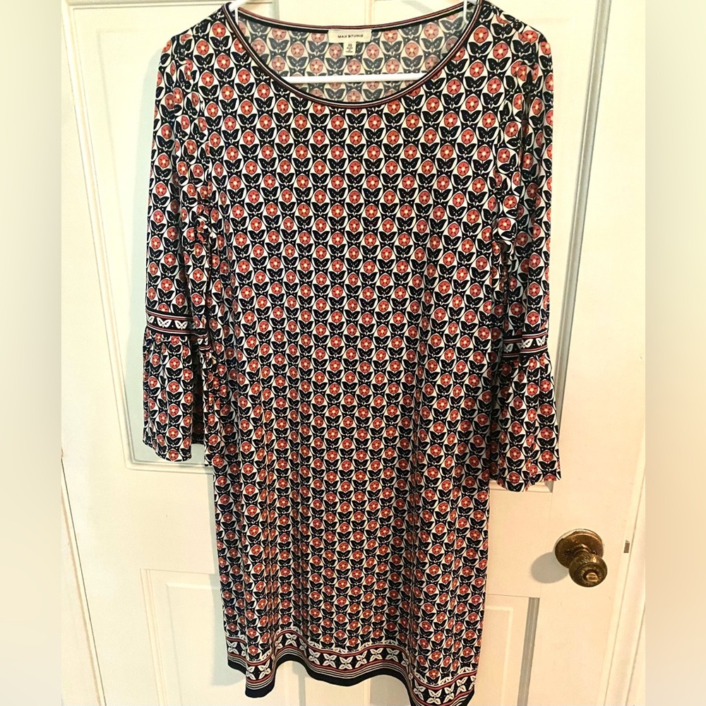 Max Studio Red and Black 3/4 Sleeve Midi Dress